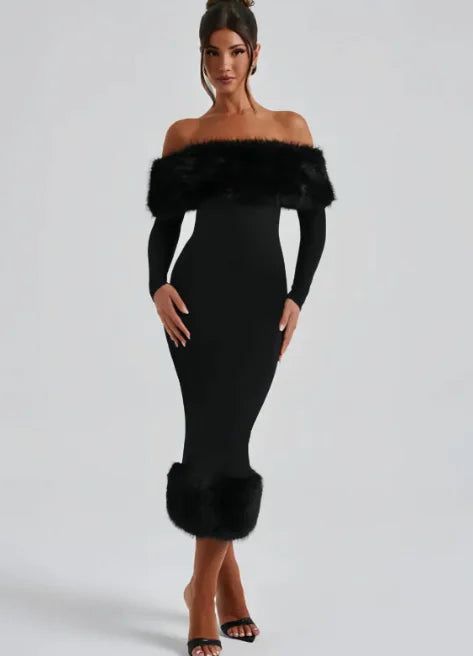 Fur Collar Slim Fit Dress Rieworkes