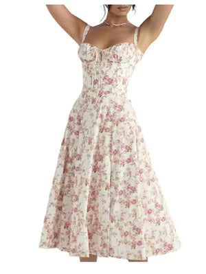 Elegant Midi Dress for Women – Sleeveless Corset Bandeau with Lace-Up and Side Split Hem Rieworkes