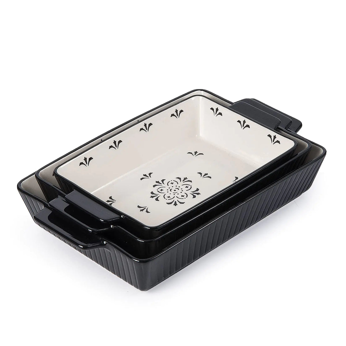 Sagoskat Baking Dishes Bakeware Set Ceramic Casserole Dish Rectangular Shape Oven safe Nonstick for Cooking Cake Dinner Kitchen 13x9inch 3pcs Black Rieworkes