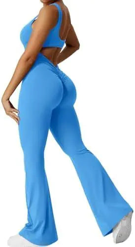 Women Sleeveless Flare Jumpsuits Fitness Yoga Long Pants Rieworkes