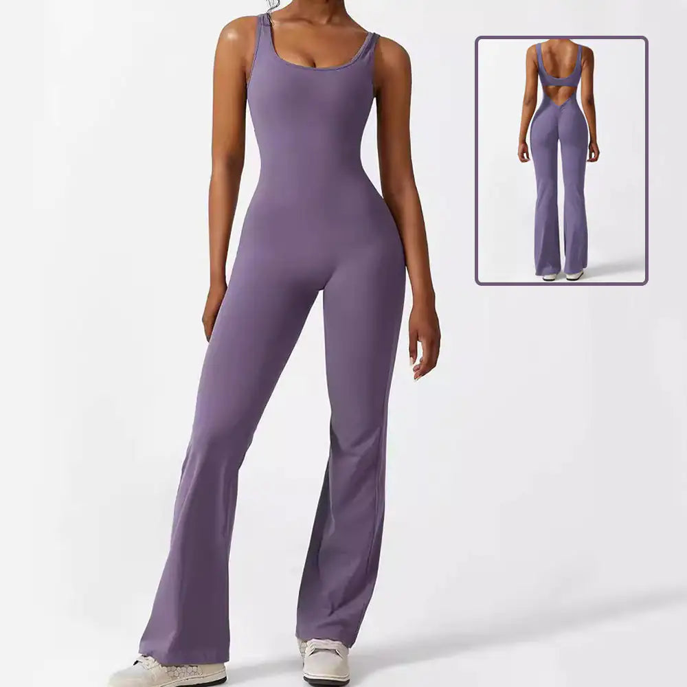 Women Sleeveless Flare Jumpsuits Fitness Yoga Long Pants Rieworkes