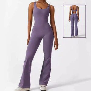 Women Sleeveless Flare Jumpsuits Fitness Yoga Long Pants Rieworkes