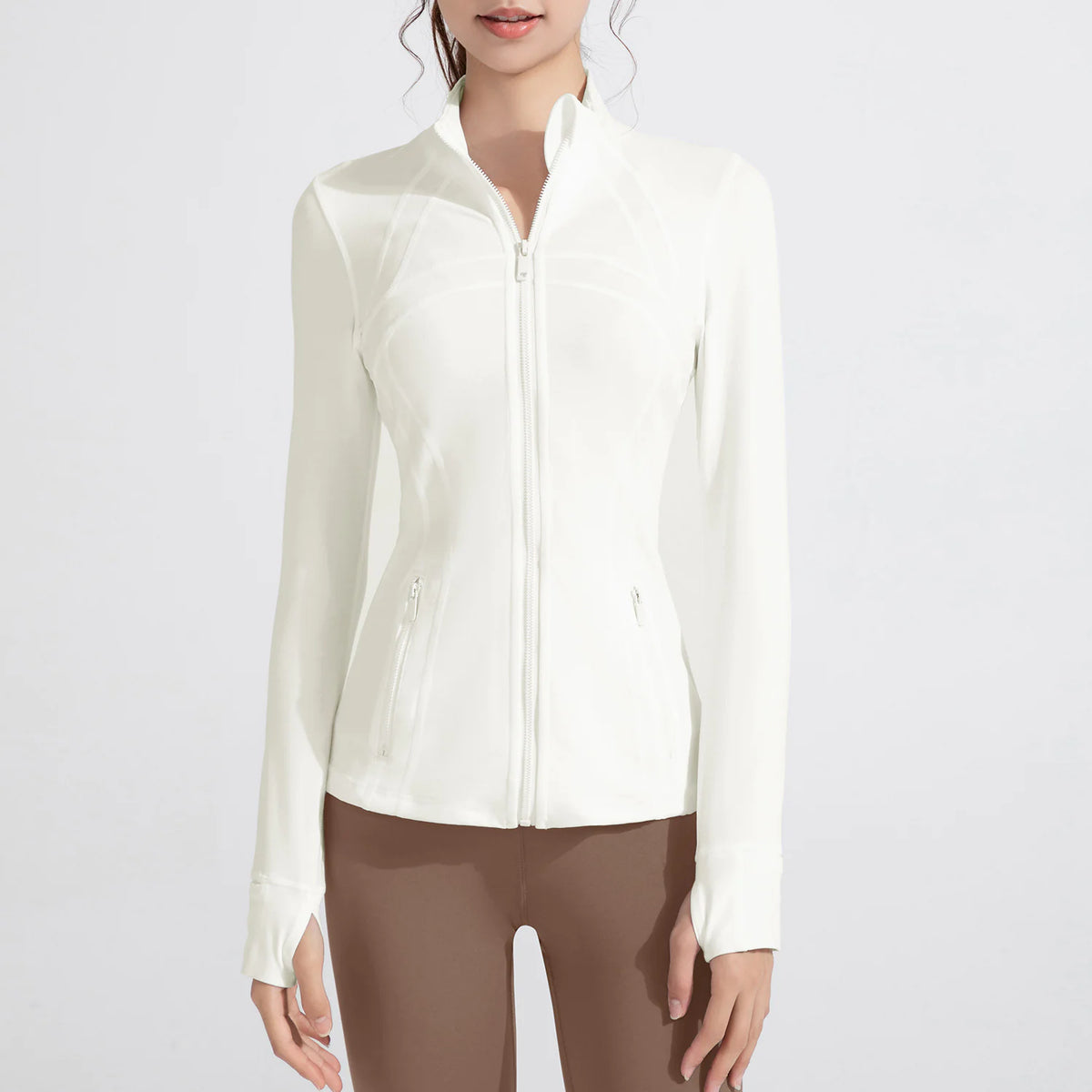 Stand Collar Sports Running Workout Long Sleeve Zipper Jacket for Women Rieworkes