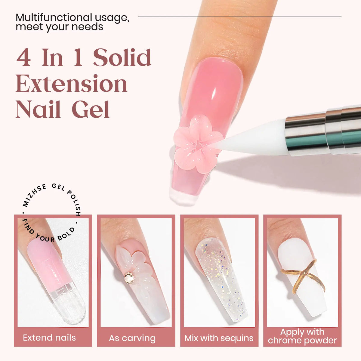 MIZHSE Solid Builder Gel, Nail Sculpture Gel Non-Sticky 4 Colors Nude Clear White Pink Hard Builder Gel Nails UV LED Nail Extension Gel For Nail Salon Home Manicure C-Classic Colors * 4 Rieworkes