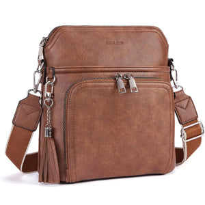 Crossbody Purse for Women,Lightweight Medium Crossbody Bag Soft Leather Women's Shoulder Handbags with Tassel Taupe Rieworkes