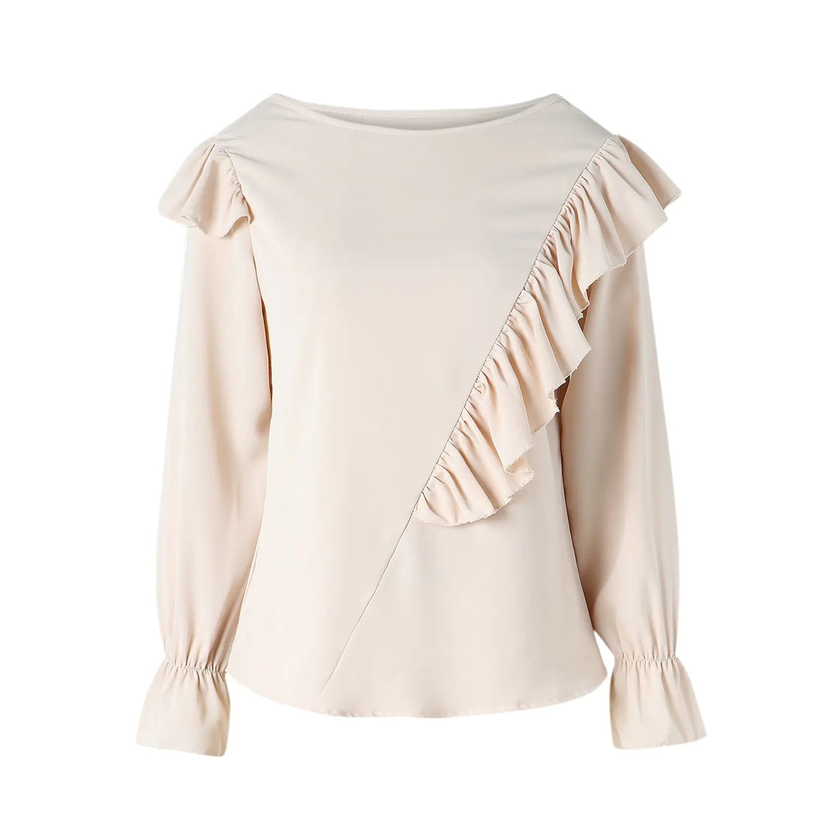 Lady Office Work Ruffles O-Neck Blouse Rieworkes