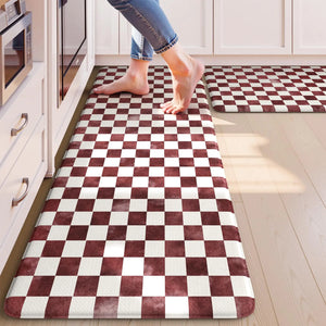 KIMODE Christmas Kitchen Mats Anti Fatigue Cushioned 17"x47"+17"x29" Red and White Plaid Kitchen Rugs Sets of 2 Memory Foam Kitchen Floor Mat Non Slip Standing Mats for Laundry Office Sink Desk Rieworkes