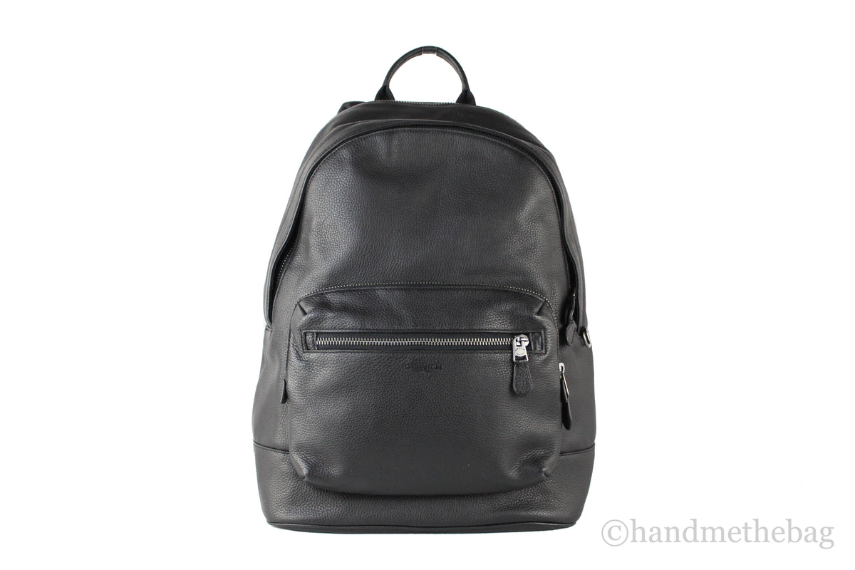 Coach Men's West Large Black Leather Backpack Shoulder Bookbag Mimarta