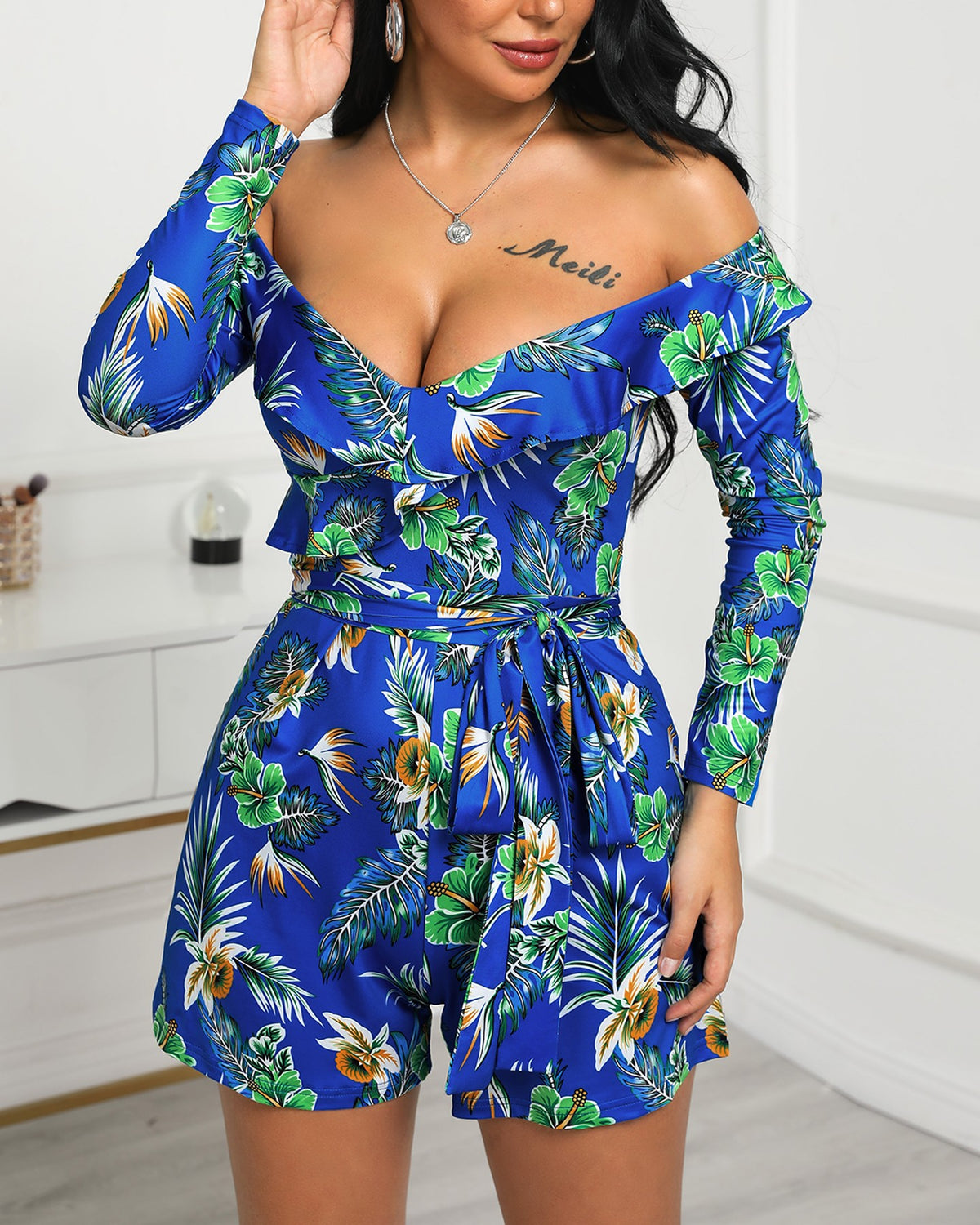One-Shoulder Ruffle Floral Jumpsuit Mimarta