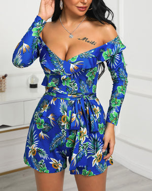One-Shoulder Ruffle Floral Jumpsuit Mimarta