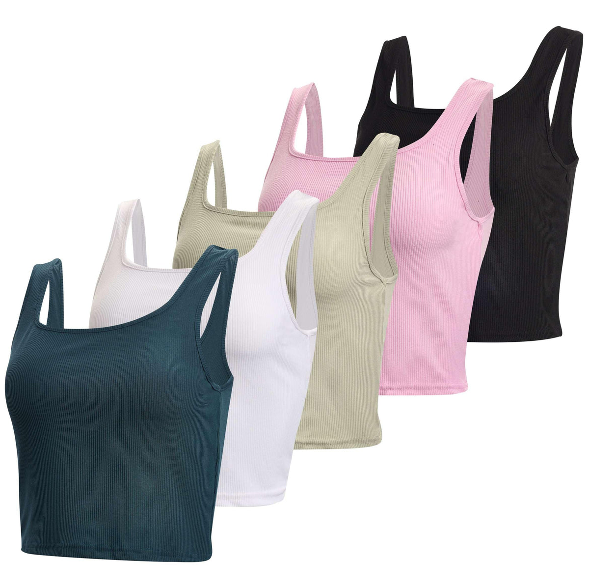 5 Pack Womens Square Neck Cute Crop Tank Top for Women Crop Tops Trendy Ladies Tops Tees Athletic Yoga Summer Running Basic White Woman Cropped Exercise Woman Sleeveless White Tanks - Set 3 L Mimarta