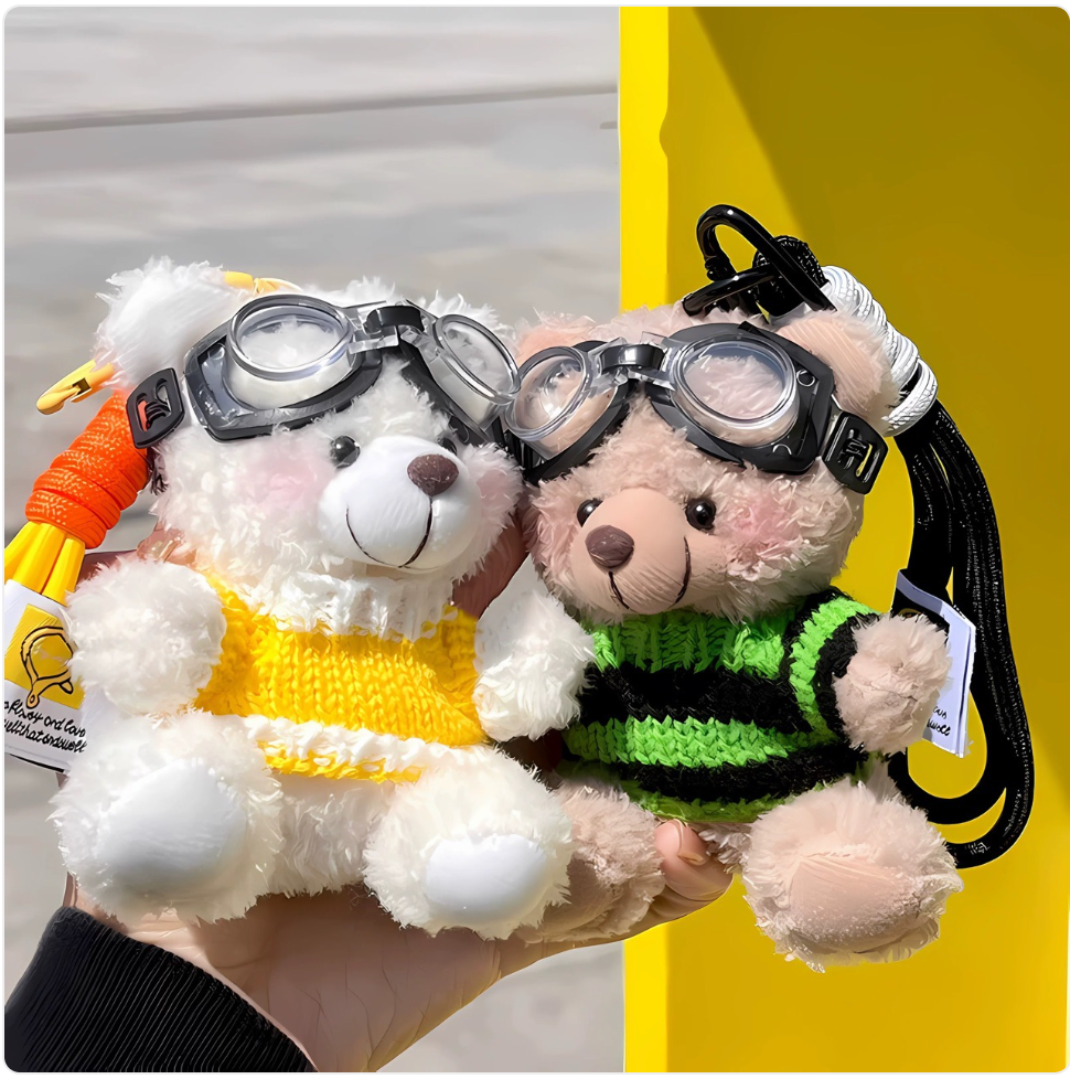 Cartoon Pilot Bear Plush Keychain Mimarta