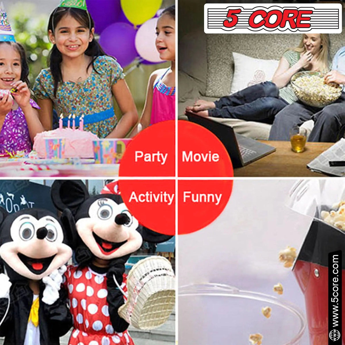 5Core Popcorn Machine 16 Cup Hot Air Popper Mini Portable Electric Pop Corn Maker RED - Rieworkes