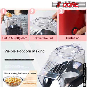 5Core Popcorn Machine 16 Cup Hot Air Popper Mini Portable Electric Pop Corn Maker RED - Rieworkes
