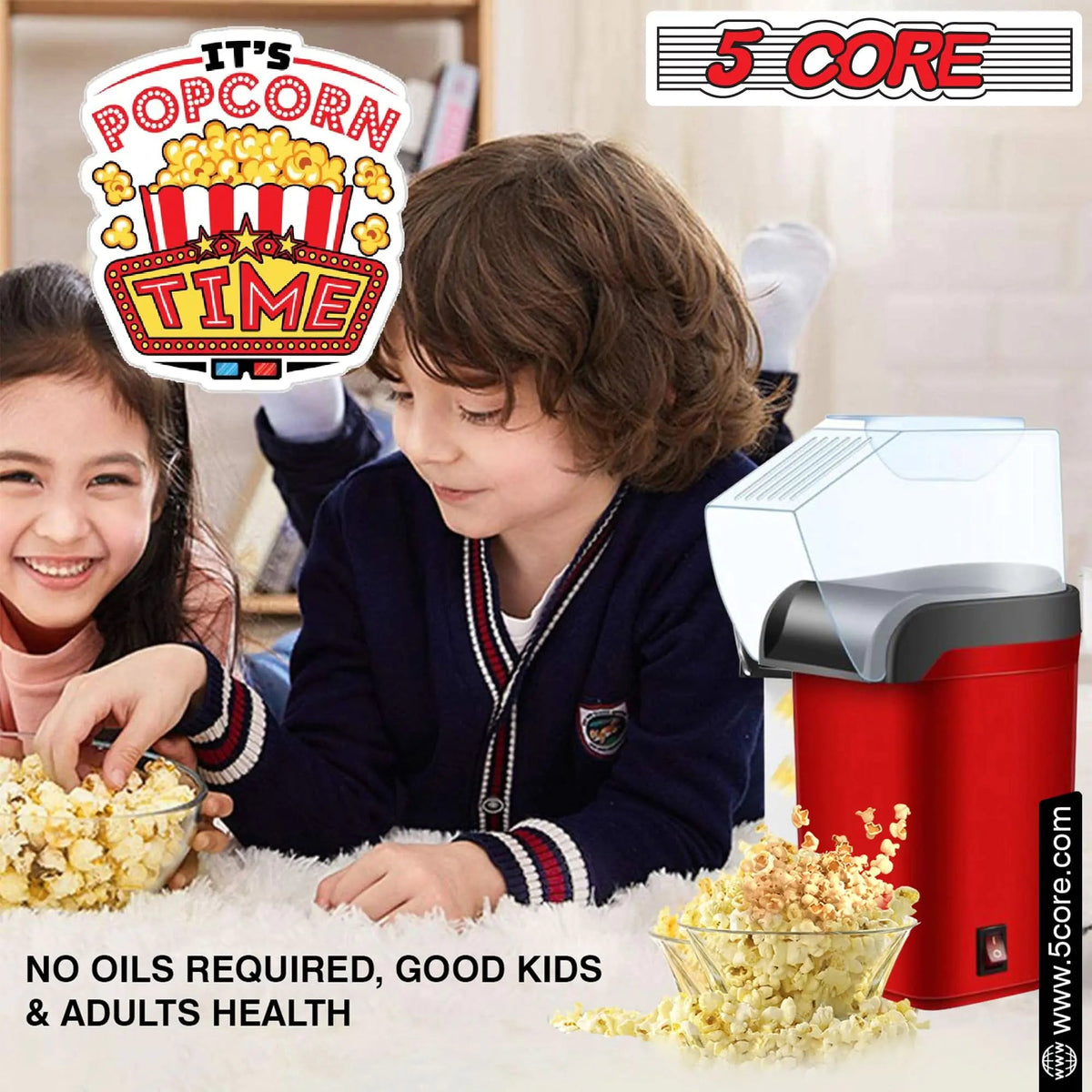 5Core Popcorn Machine 16 Cup Hot Air Popper Mini Portable Electric Pop Corn Maker RED - Rieworkes