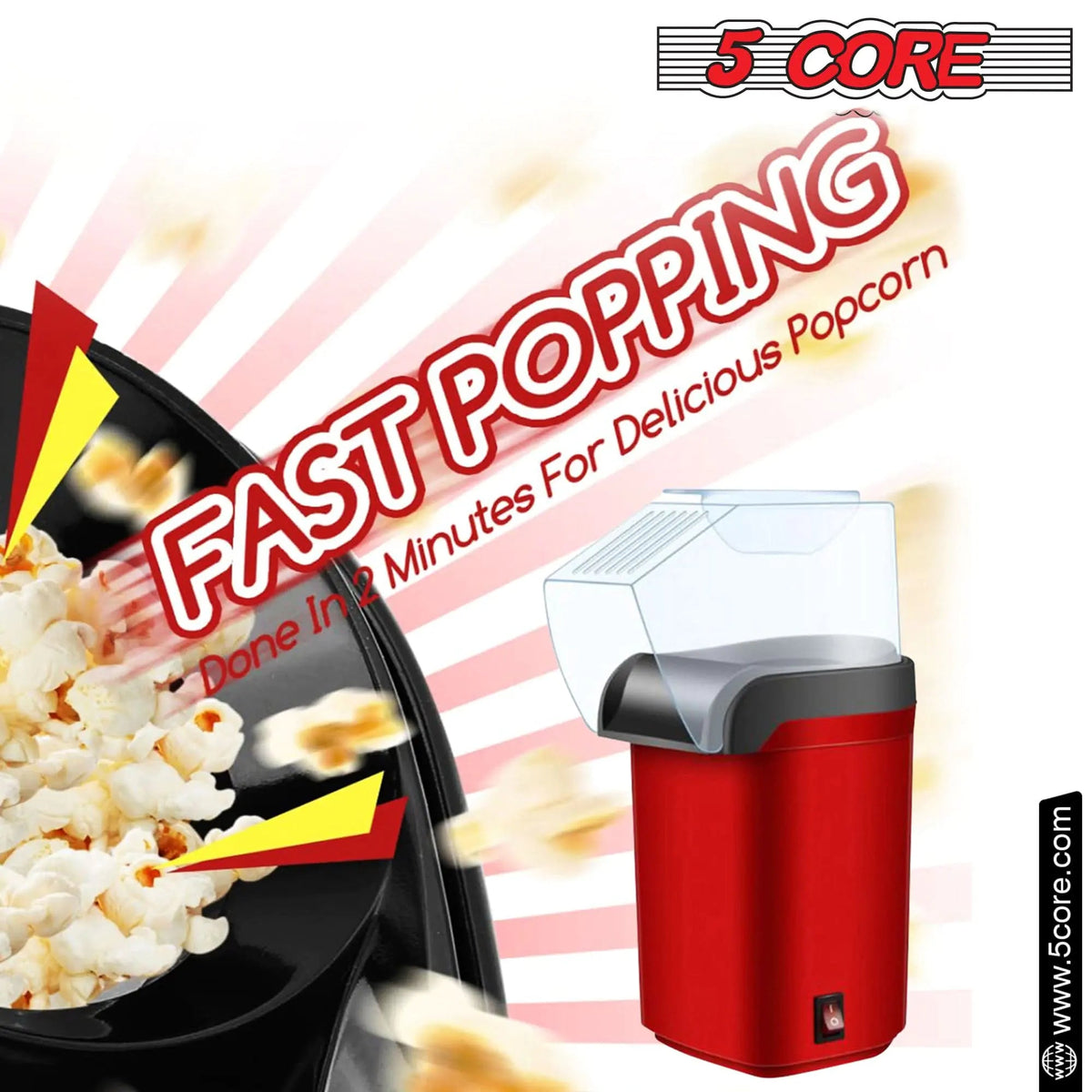 5Core Popcorn Machine 16 Cup Hot Air Popper Mini Portable Electric Pop Corn Maker RED - Rieworkes