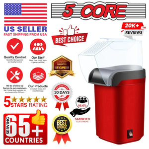 5Core Popcorn Machine 16 Cup Hot Air Popper Mini Portable Electric Pop Corn Maker RED - Rieworkes