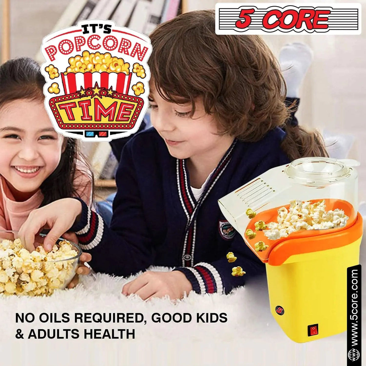 5Core Popcorn Machine 16 Cup Hot Air Popper Mini Portable Electric Pop Corn Maker YELLOW - Rieworkes