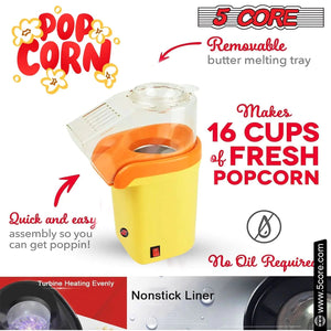 5Core Popcorn Machine 16 Cup Hot Air Popper Mini Portable Electric Pop Corn Maker YELLOW - Rieworkes