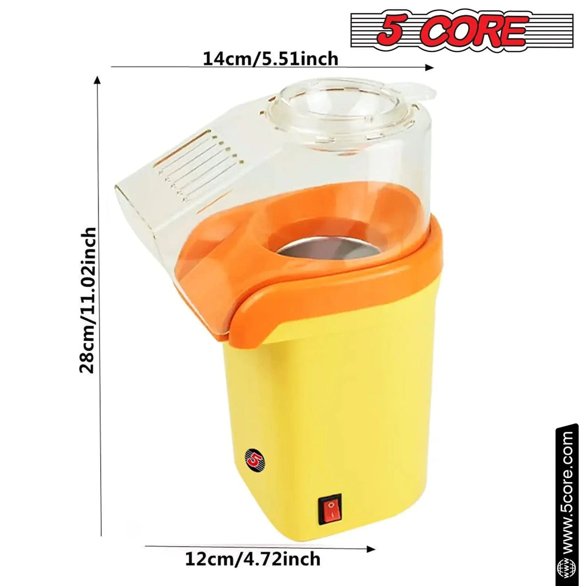 5Core Popcorn Machine 16 Cup Hot Air Popper Mini Portable Electric Pop Corn Maker YELLOW - Rieworkes
