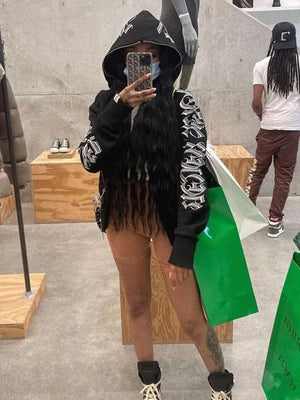 Women Winter Letter Printed Zip Up Hoodie Rieworkes