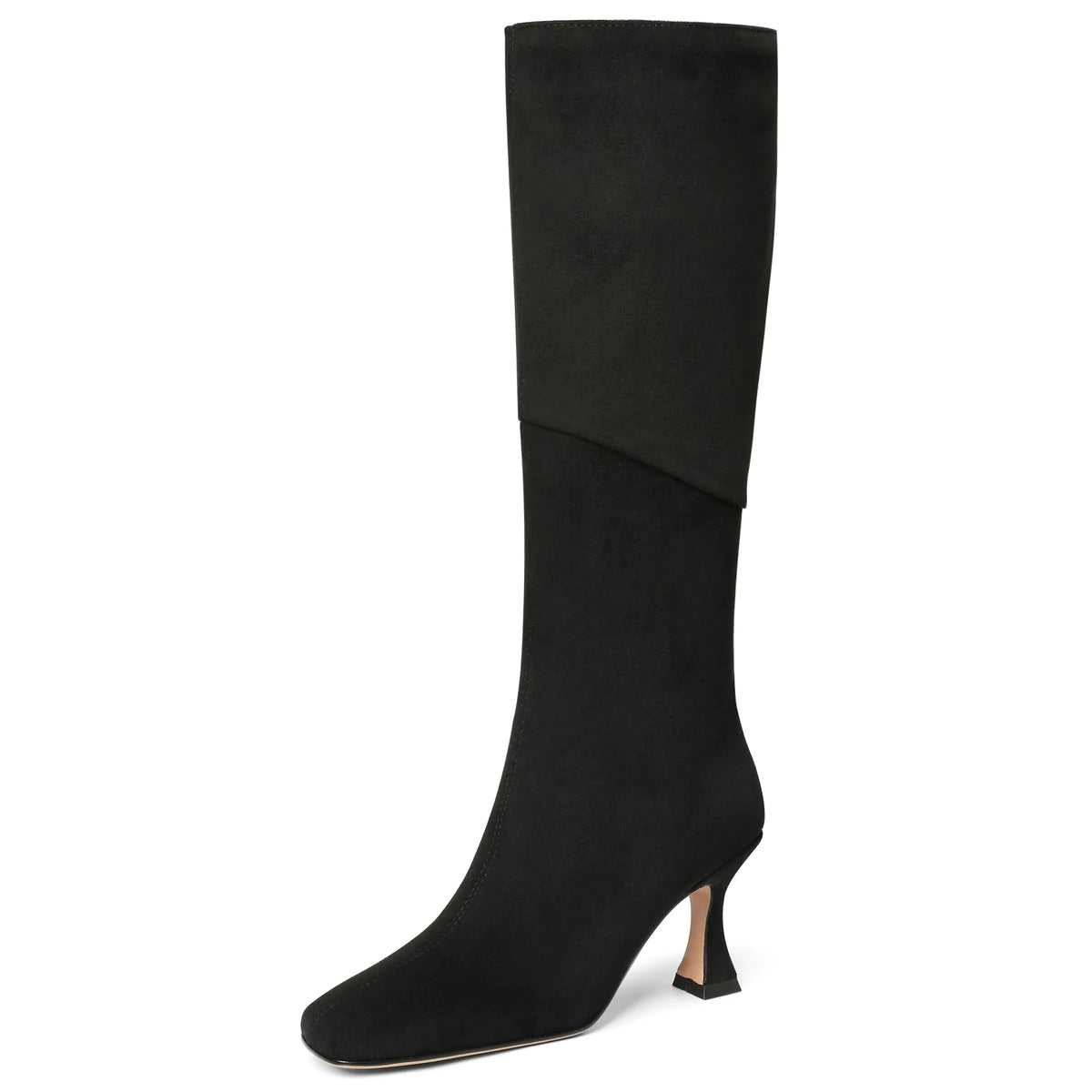 CYNLLIO Knee High Boots for Women Squared Toe Stiletto Tall Black Heel Boots Long Suede Boots Wide Calf Warm Winter Boots Mimarta