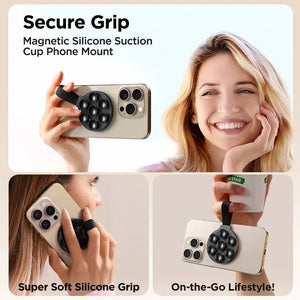 Joyroom Magnetic Suction Cup Phone Mount Hand-Free Mirror Shower Silicone Suction Phone Case Grip Stand Holder For iPhone 15 Pro Rieworkes