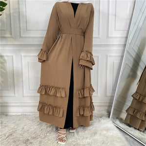 Ruffled Sleeves Lace-Up Dubai Cardigan Robe Mimarta