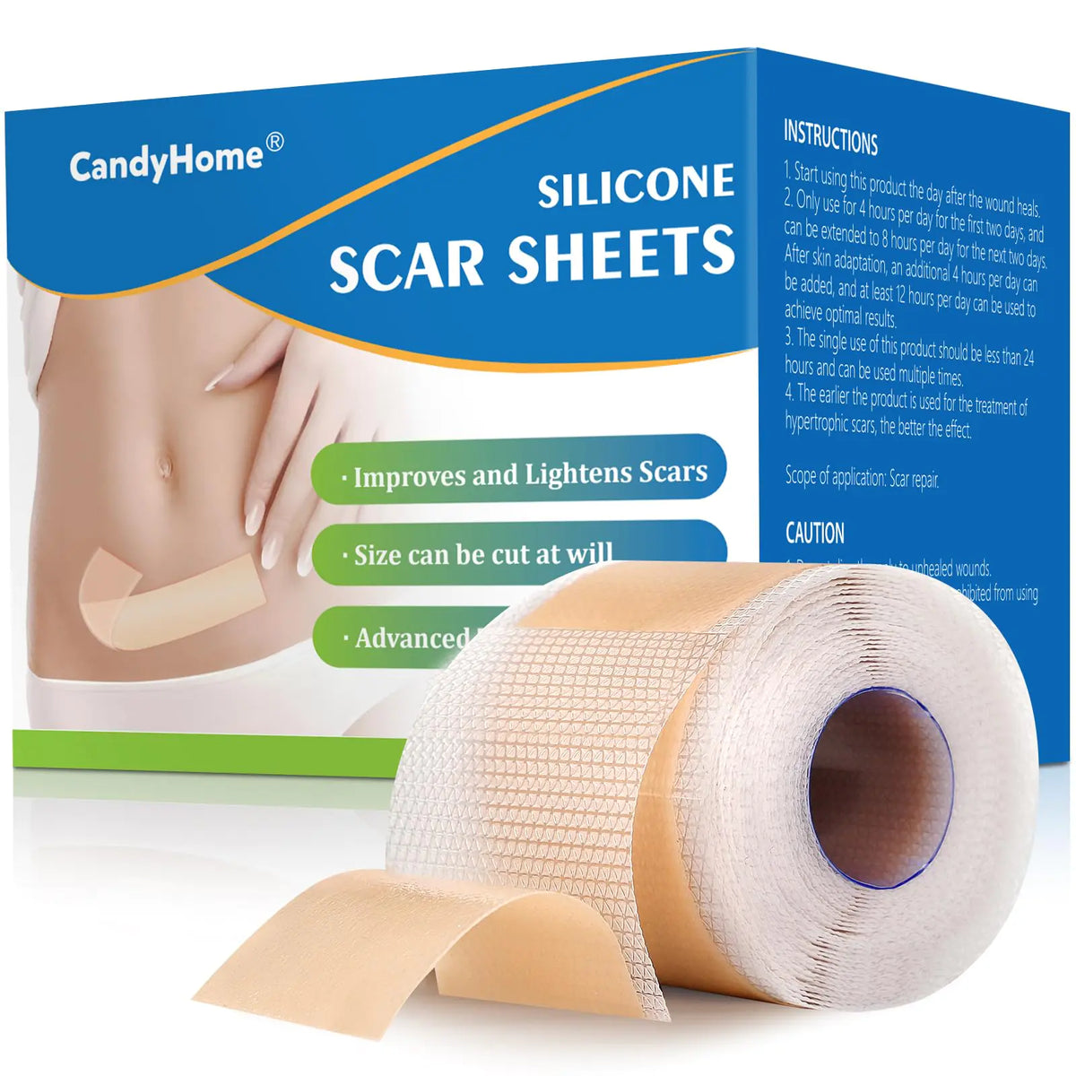 Silicone Scar Sheets Medical Grade Silicone Scar Tape Reusable Removal Improve Strips for Surgical C-Section Keloid Tummy Tuck Burn Acne Surgery (1.6"x 120") Rieworkes