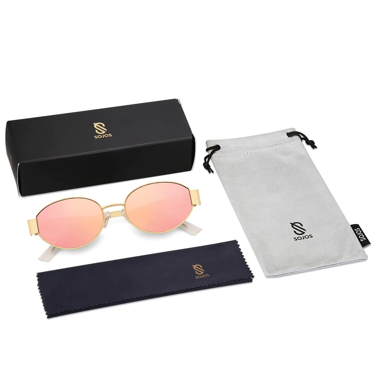 SOJOS Retro Oval Sunglasses for Women Men Trendy Sun Glasses Classic Shades UV400 Protection SJ1217 Gold/Grey Rieworkes