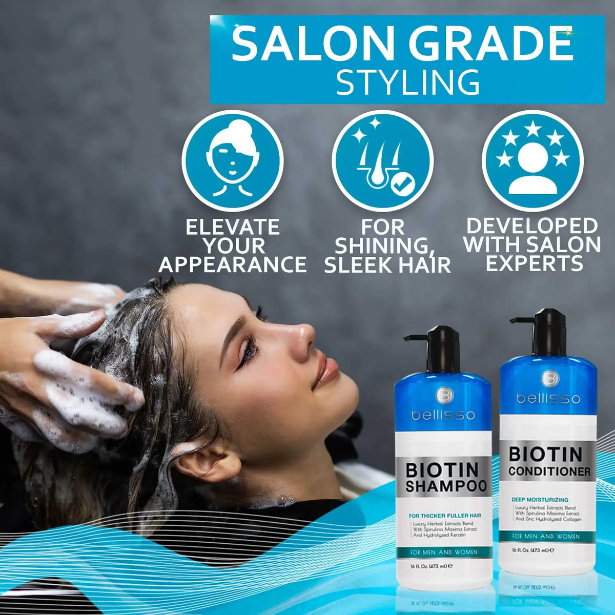 Biotin Shampoo and Conditioner Set - Sulfate and Paraben Free Treatment for Men and Women - Hair Thickening Volumizing Products to Help Boost Thinning Hair with Added Keratin 16 Fl Oz (Pack of 2) Rieworkes