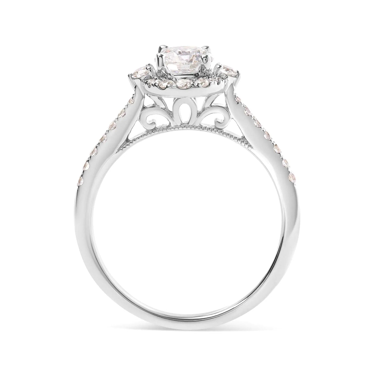 GIA Certified 14k White Gold 4/5 Cttw Diamond Halo Engagement Ring (G-H Color, SI1-SI2 Clarity) Rieworkes