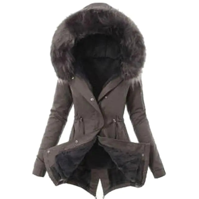 Casual Long Cotton Puffer Coat with Faux Fur Hood Mimarta