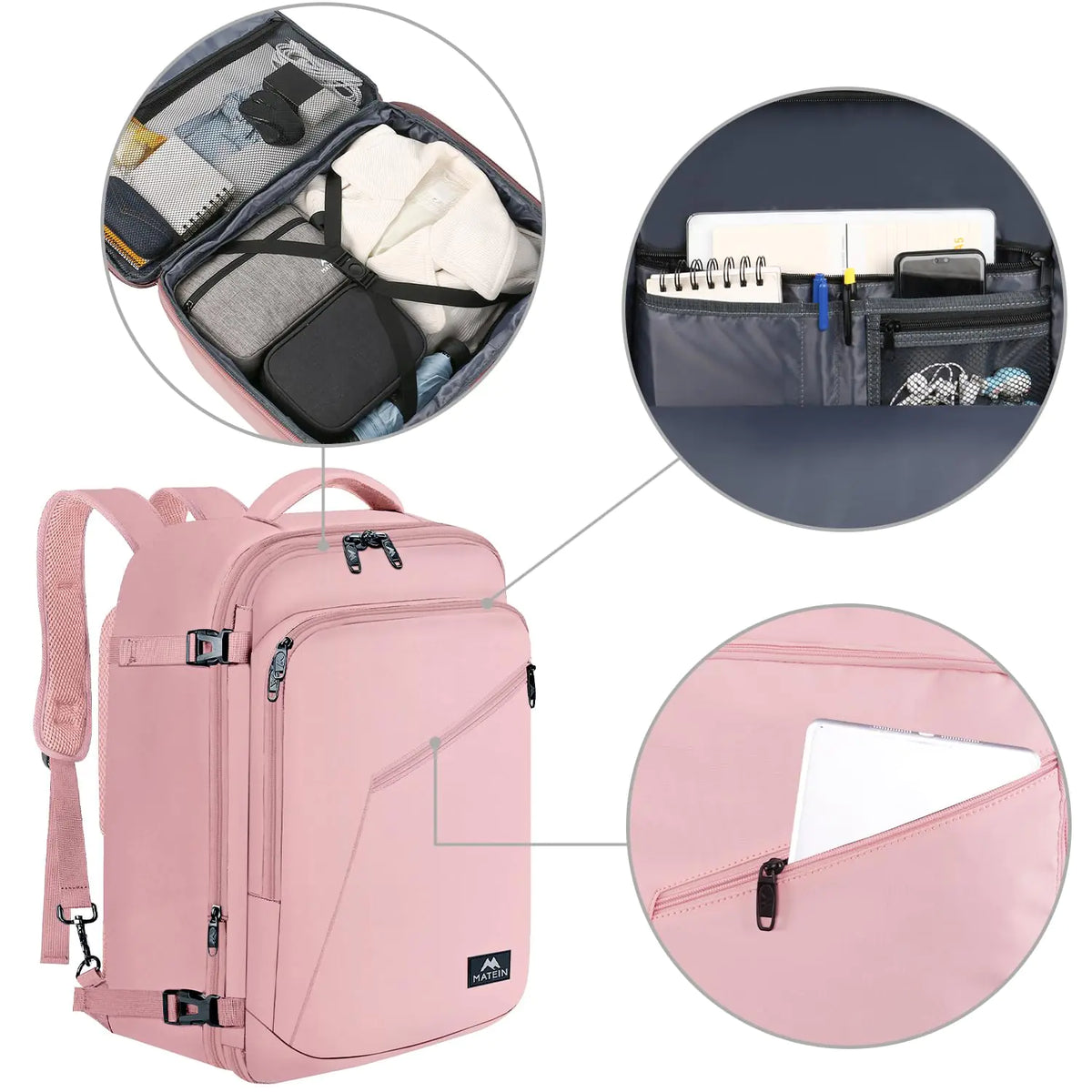 MATEIN Pink Travel Backpack for Women, Large Backpack Airline Approved, Expandable Carry on Backpacks, 35L Convertible Suitcase, Weekender Back Pack for Hiking Sport Gym, Gift for Traveler X-Large Rieworkes
