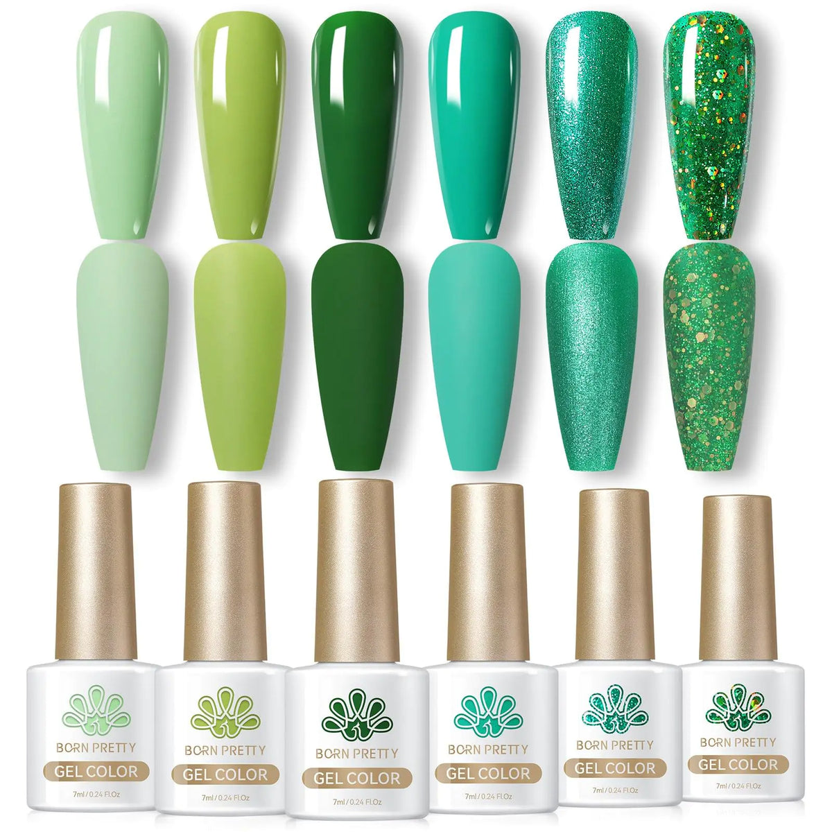 Born Pretty Green Gel Nail Polish, Christmas Carnival Evergreen Gel Nail Polish Set, Glitter Green Sparkle Gel Polish Nail Art Varnish Manicure Collection St. Patrick's Day 6PCS green forest Rieworkes