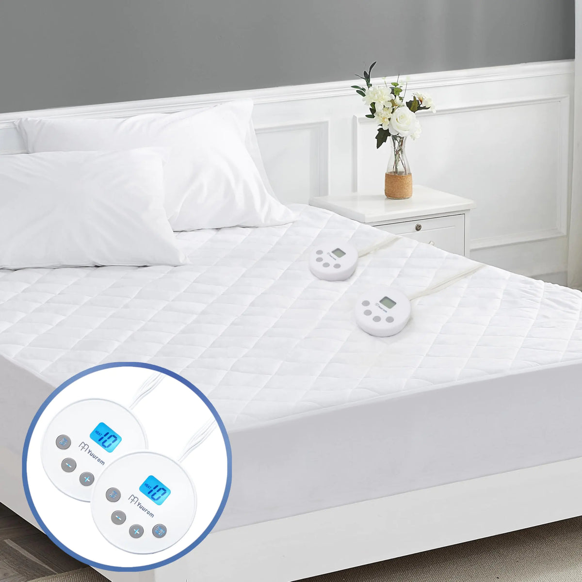 Yuurom Heated Mattress Pad Queen Size 60×80 inches Electric Mattress Pad Dual Control 10 Heat Settings 12 Hours Auto Off Timer 13ft Extra Long Cord Bed Warmer Mattress Cover 18" Deep Pocket Rieworkes