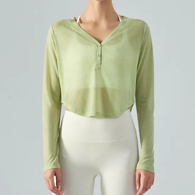 V-Neck Long Sleeve Yoga Top Sports Shirt Rieworkes