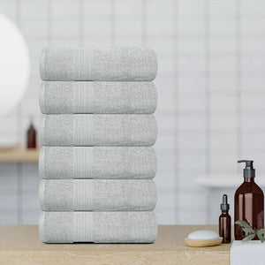 6 Pcs Resort Collection Soft Hand Towels 16x27 in Luxury Plush Cotton Light Gray - Rieworkes