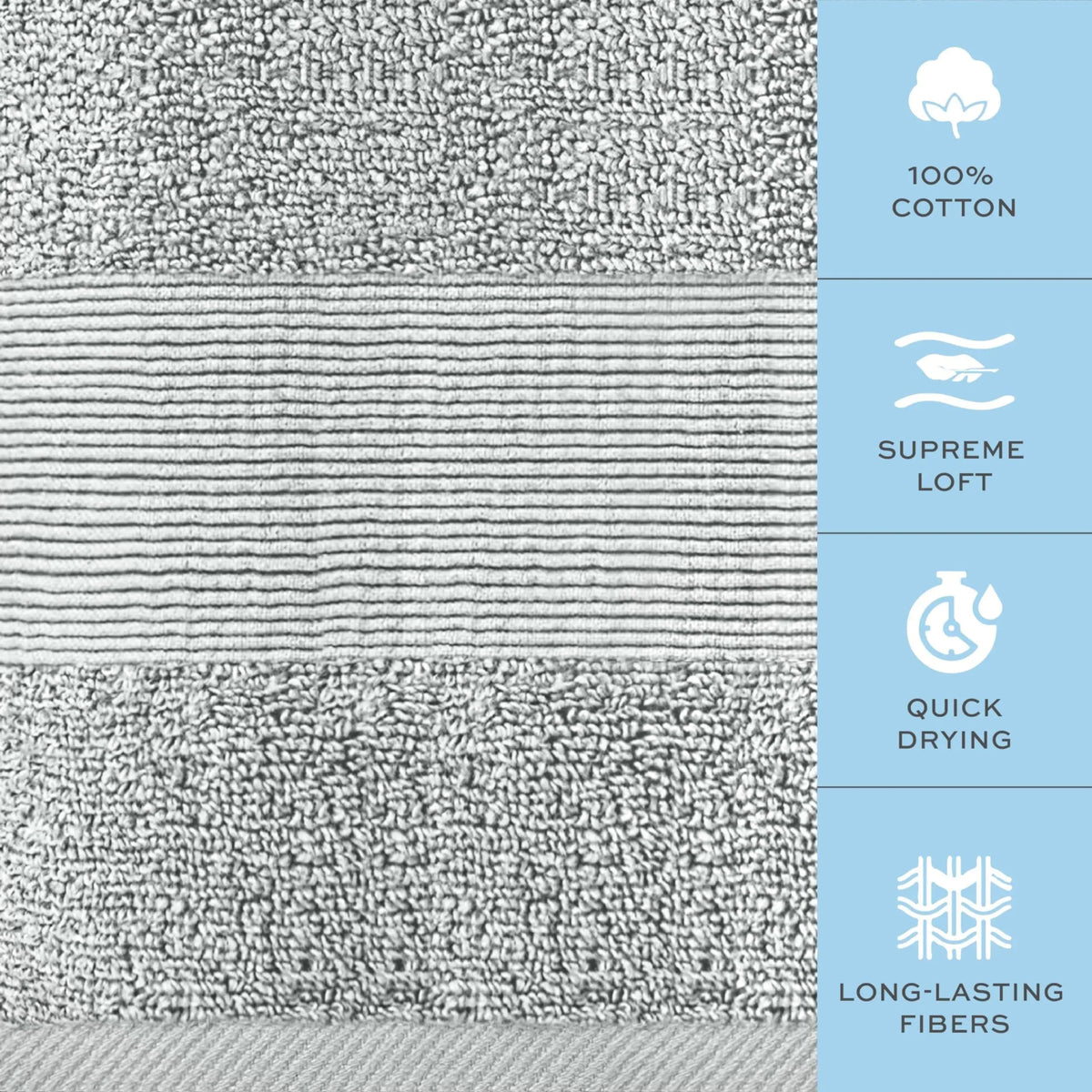 6 Pcs Resort Collection Soft Hand Towels 16x27 in Luxury Plush Cotton Light Gray - Rieworkes