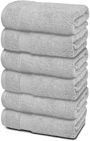 6 Pcs Resort Collection Soft Hand Towels 16x27 in Luxury Plush Cotton Light Gray - Rieworkes