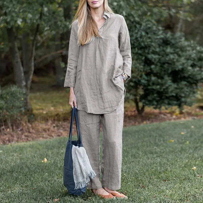 2023 Elegant Casual Loose Shirt and Wide Leg Pants Set Mimarta