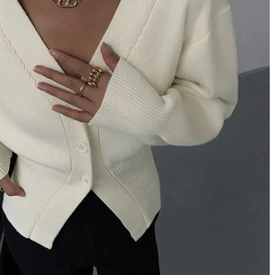 Fashion V-neck Sweater Coat Women New Style Short Long Sleeves Rieworkes