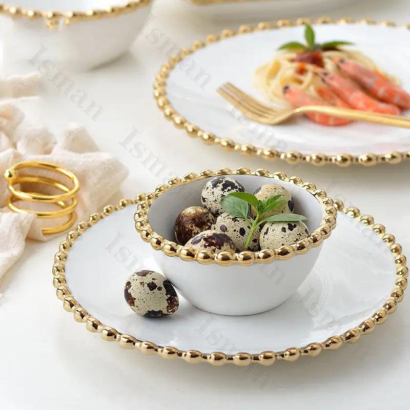 Nordic Gold Bead Ceramic Dinner Plates Rieworkes
