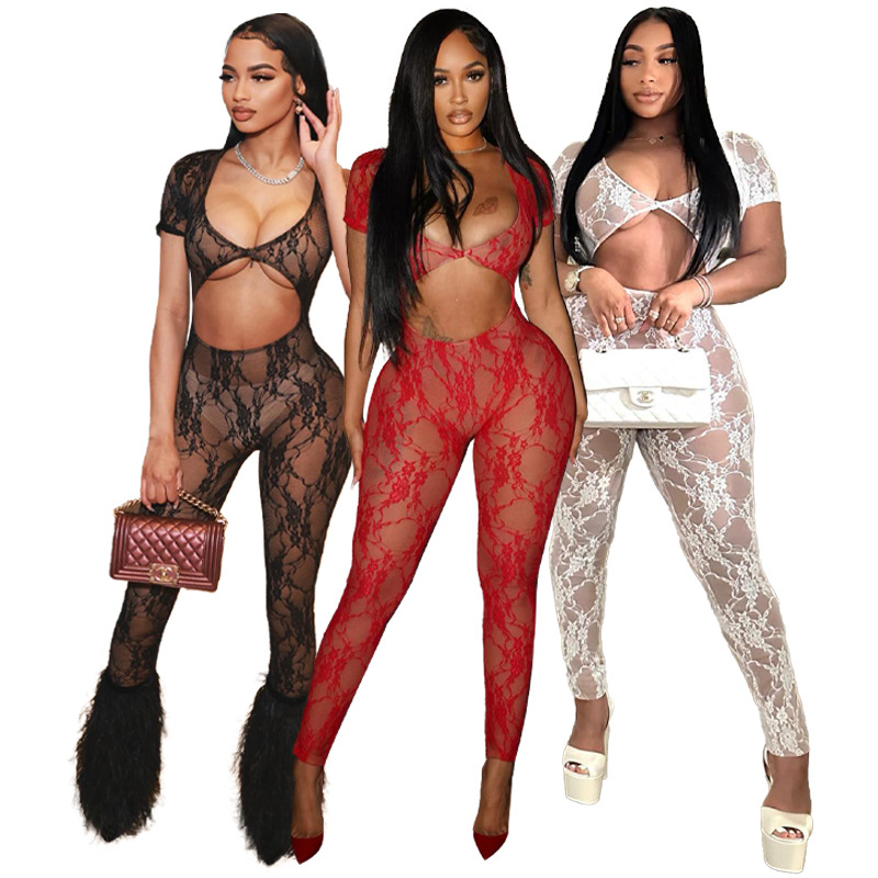 Lace Sleeve Cropped Jumpsuit Mimarta