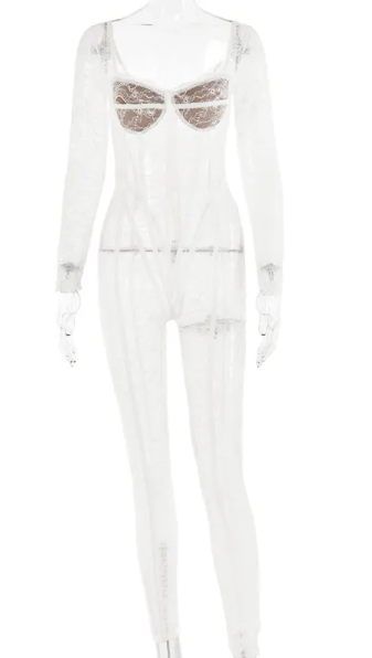 Lace-Trimmed Low-Cut Jumpsuit Mimarta