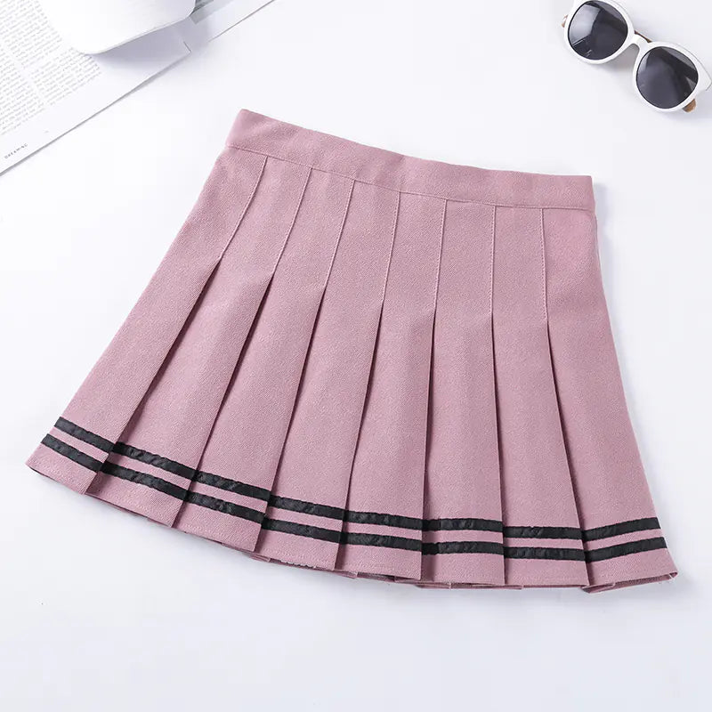 Navy Style Half-Length Striped Elastic Waist Skirt Mimarta