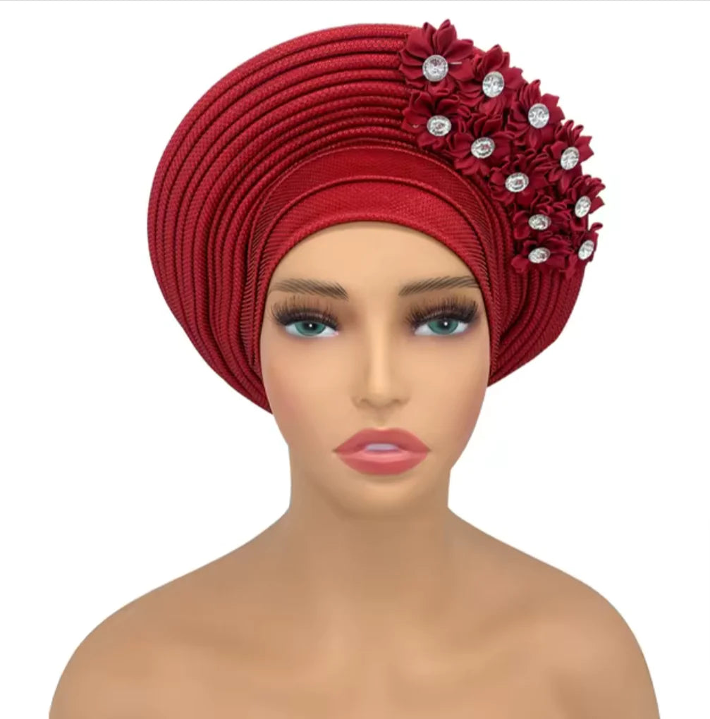 Stunning Floral Auto Gele Headwraps - 2024 New African Turban for Elegant Weddings & Parties Rieworkes