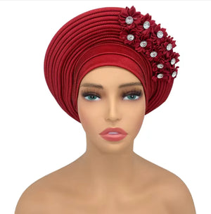 Stunning Floral Auto Gele Headwraps - 2024 New African Turban for Elegant Weddings & Parties Rieworkes