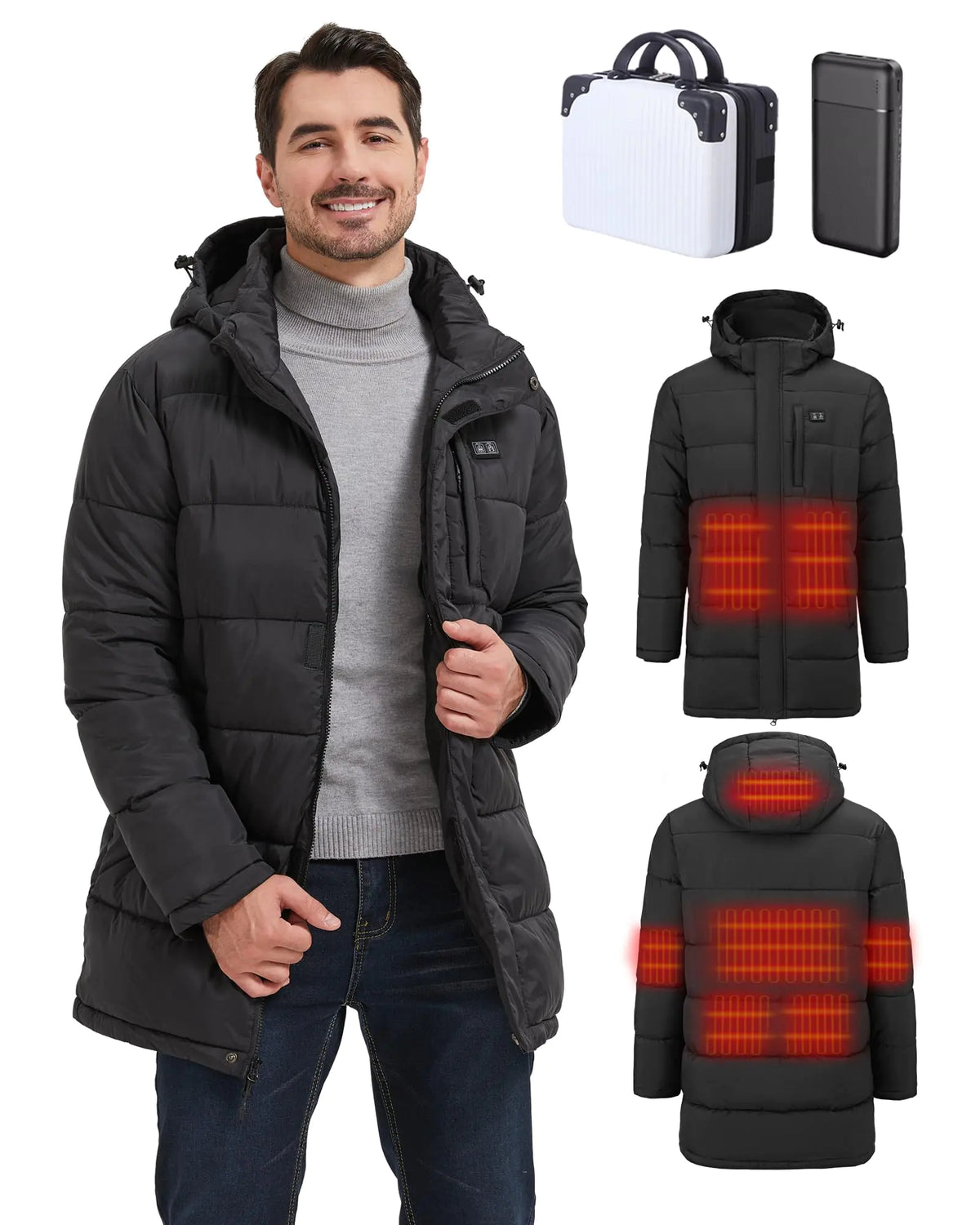 TRUNYAQI Mens Winter Jacket Heated Jacket for Men with Battery Pack Mens Winter Coat Electric heated jackets Mimarta