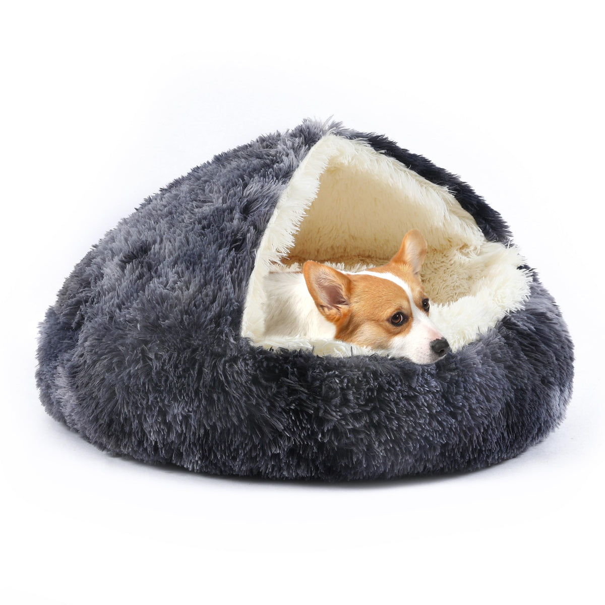 KITTYWOO Dog Bed Round Hooded Plush Cat Cave Self Warming Pet Bed Donut Anti Anxiety Fluffy Pet Bed for Puppy and Kitty Mimarta